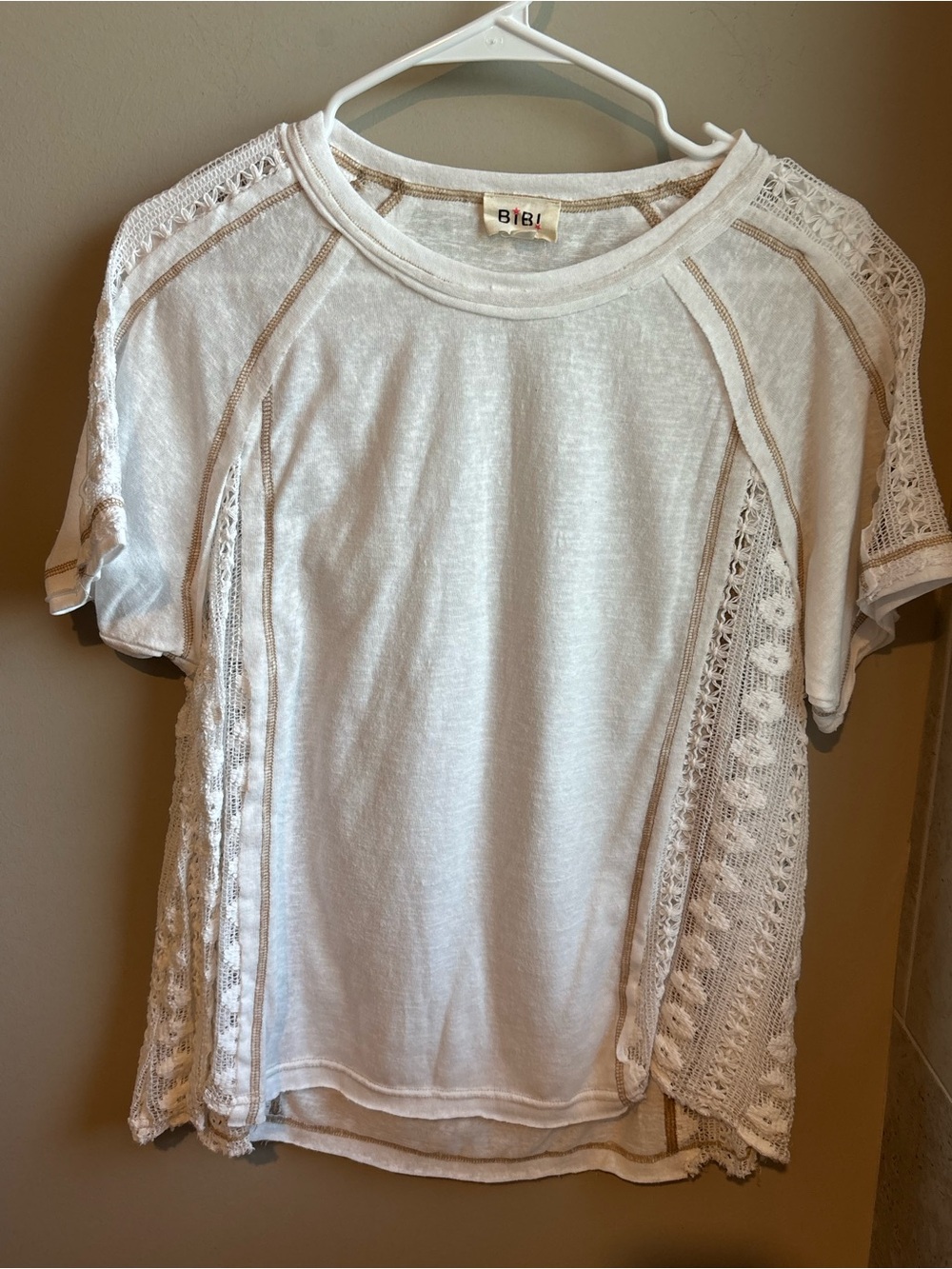 BiBi White Short Sleeve Lace-Panel Tee